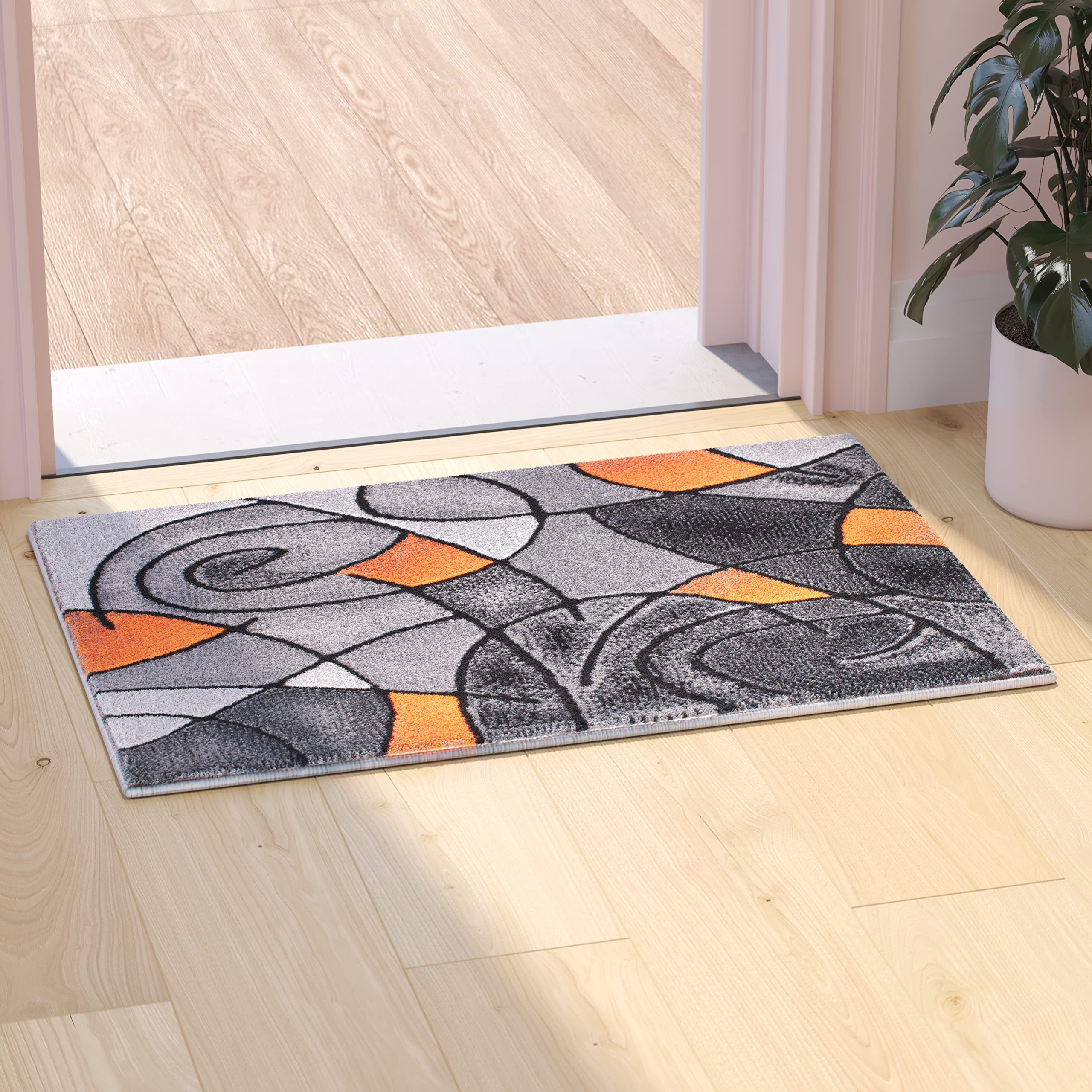 Flash Furniture Jubilee Collection Abstract Area Rug - High Pile Orange Olefin Rug - 2' X 3' Area Rug - Jute Backing - Hallway, Entryway, Bedroom, Living Room