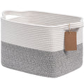Goodpick Woven Storage Basket for Shelves, Small Laundry Basket for Cloth Towel Shoe, Empty Gift Basket with Handles, Grey and W