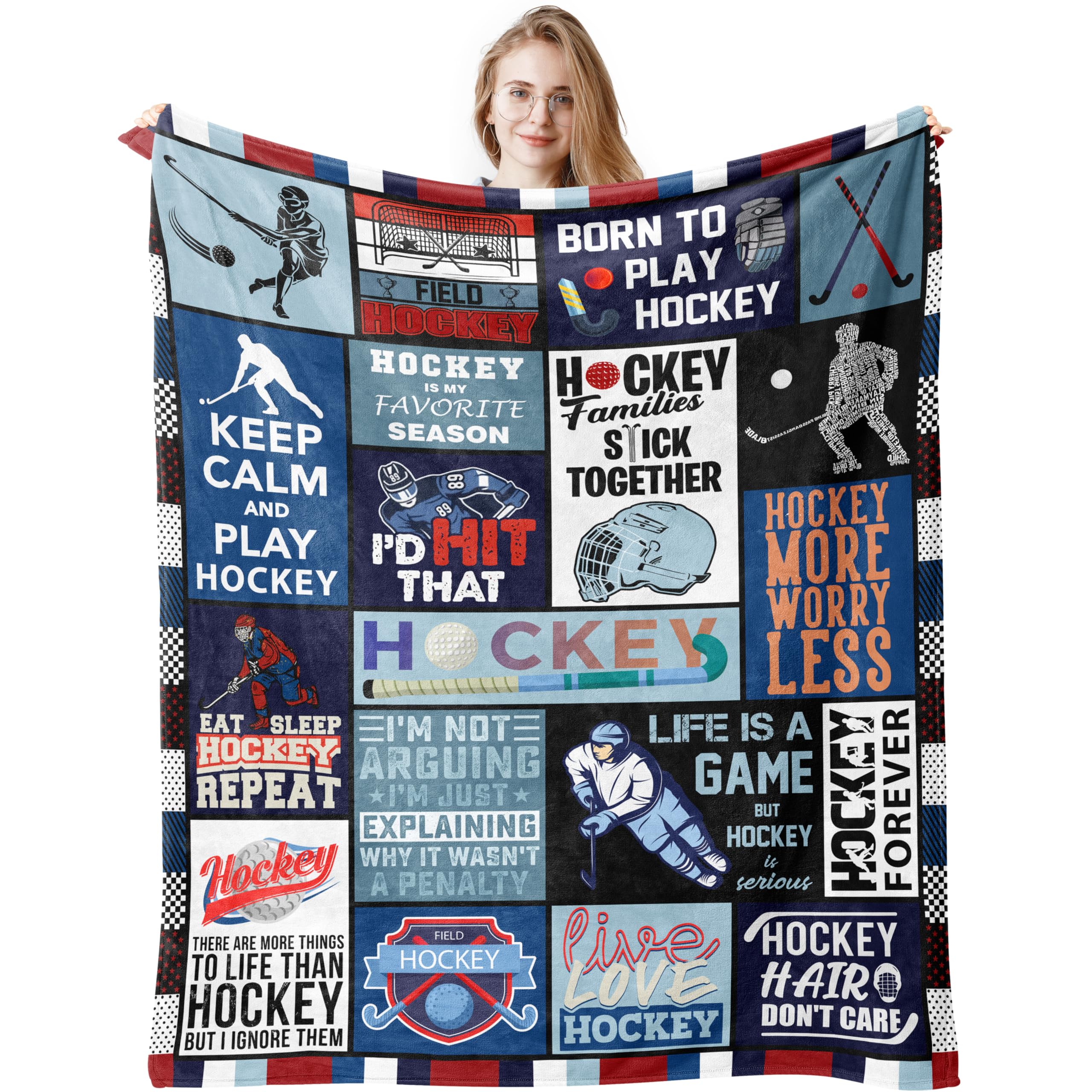 Quwogy Hockey Gifts Blanket 60'X50' - Field Hockey Gifts For Boys - Hockey Gifts For Men - Hockey Lovers Gifts - Hockey Themed