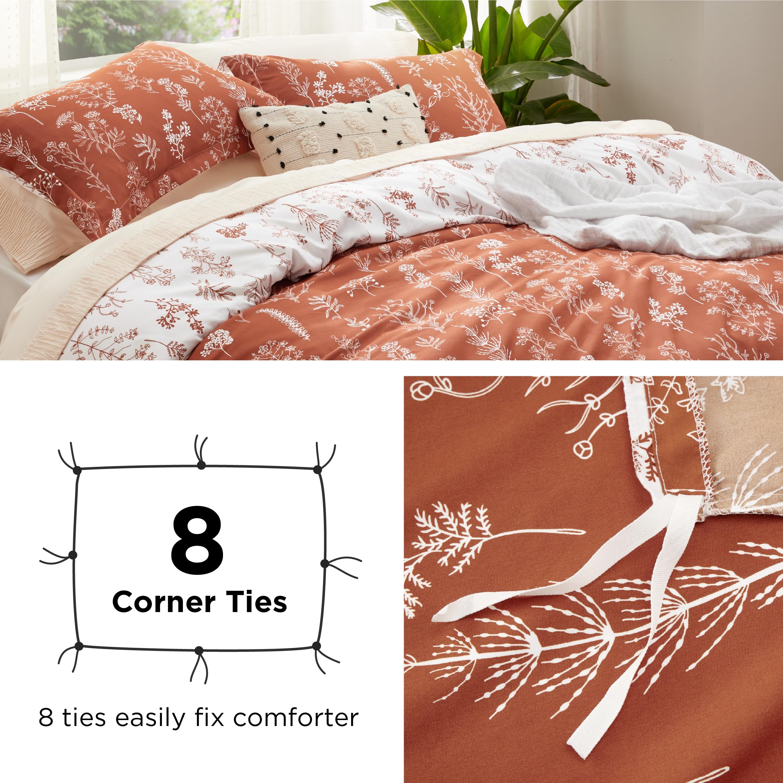 Bedsure Twin/Twin Xl Duvet Cover - Reversible Terracotta Duvet Cover Set With Zipper Closure,Cute Floral Botanical Pattern Bedding Comforter Cover, 1 Duvet Cover 68'X90' And 1 Pillow Sham 20'X26'