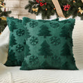 4Th Emotion Christmas Snowflake Tree Decorative Pillow Covers 20X20 Set Of 2, Green Soft Plush Faux Fur Farmhouse Throw Cushion