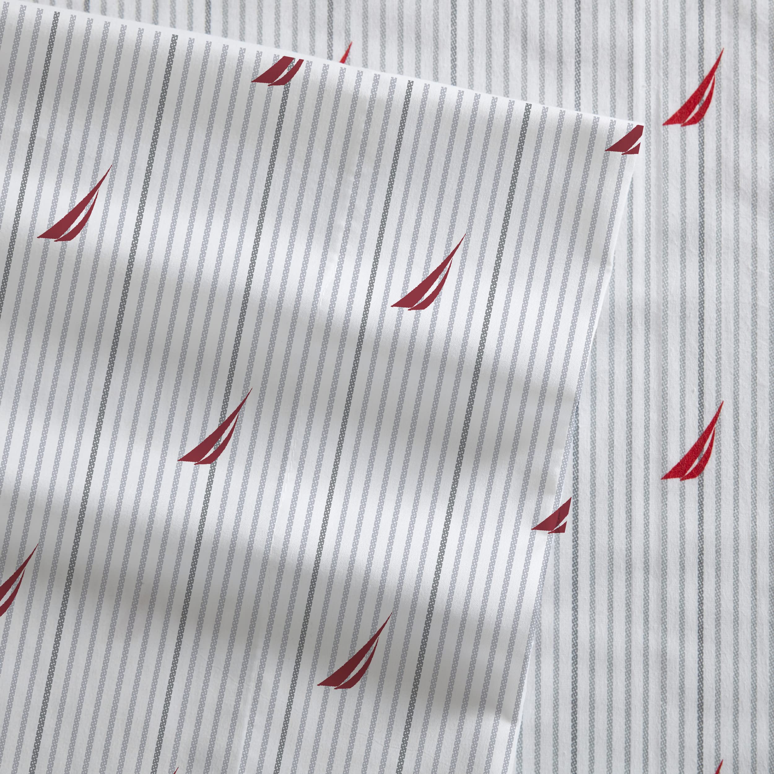 Nautica - Twin Sheets, Cotton Percale Bedding Set, Crisp & Cool, Dorm Room Essentials (Audley Stripe Red, Twin)