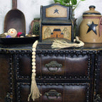 Cvhomedeco. Wood Beads Garland With Tassels Farmhouse Rustic Wooden Prayer Bead String Wall Hanging Accent For Home Festival Dec