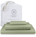 Threadmill 500 Thread Count Twin Size Damask Stripe, 3 Pc Luxury Cotton Sheet Set, Breathable & Silky Soft Sage Green Sheets wit