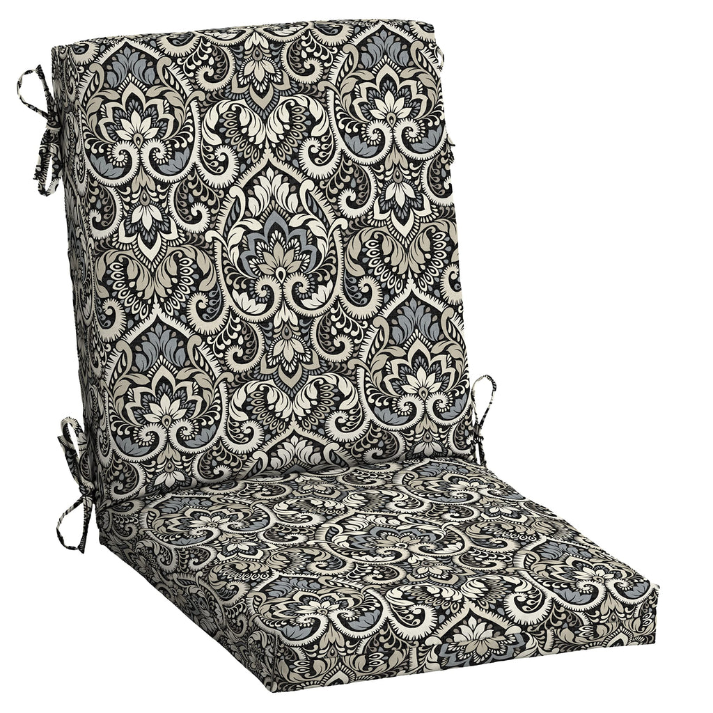 Arden Selections Outdoor Dining Chair Cushion 20 X 20, Rain-Proof, Fade Resistant 20 X 20, Black Aurora Damask
