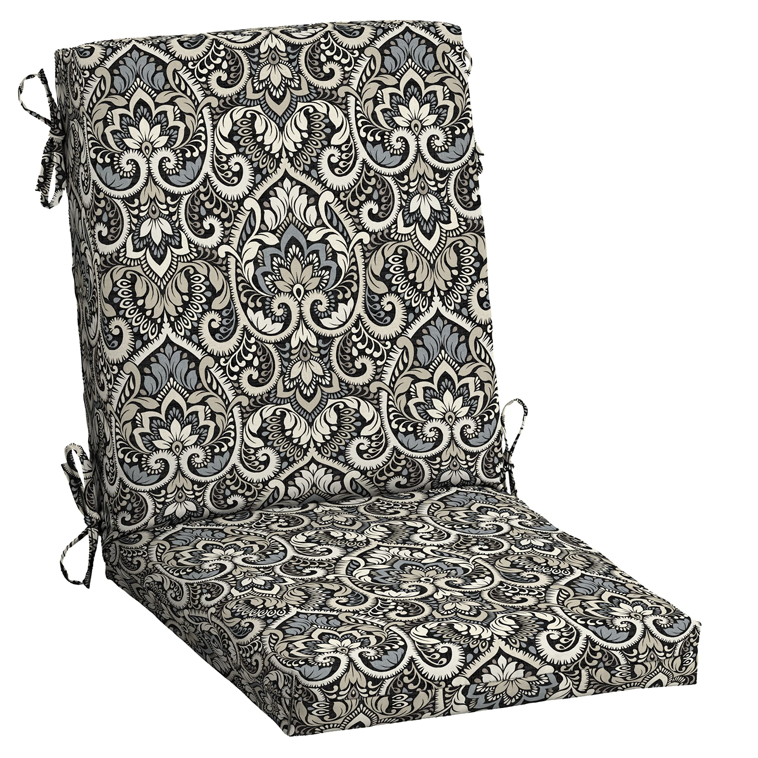 Arden Selections Outdoor Dining Chair Cushion 20 X 20, Rain-Proof, Fade Resistant 20 X 20, Black Aurora Damask