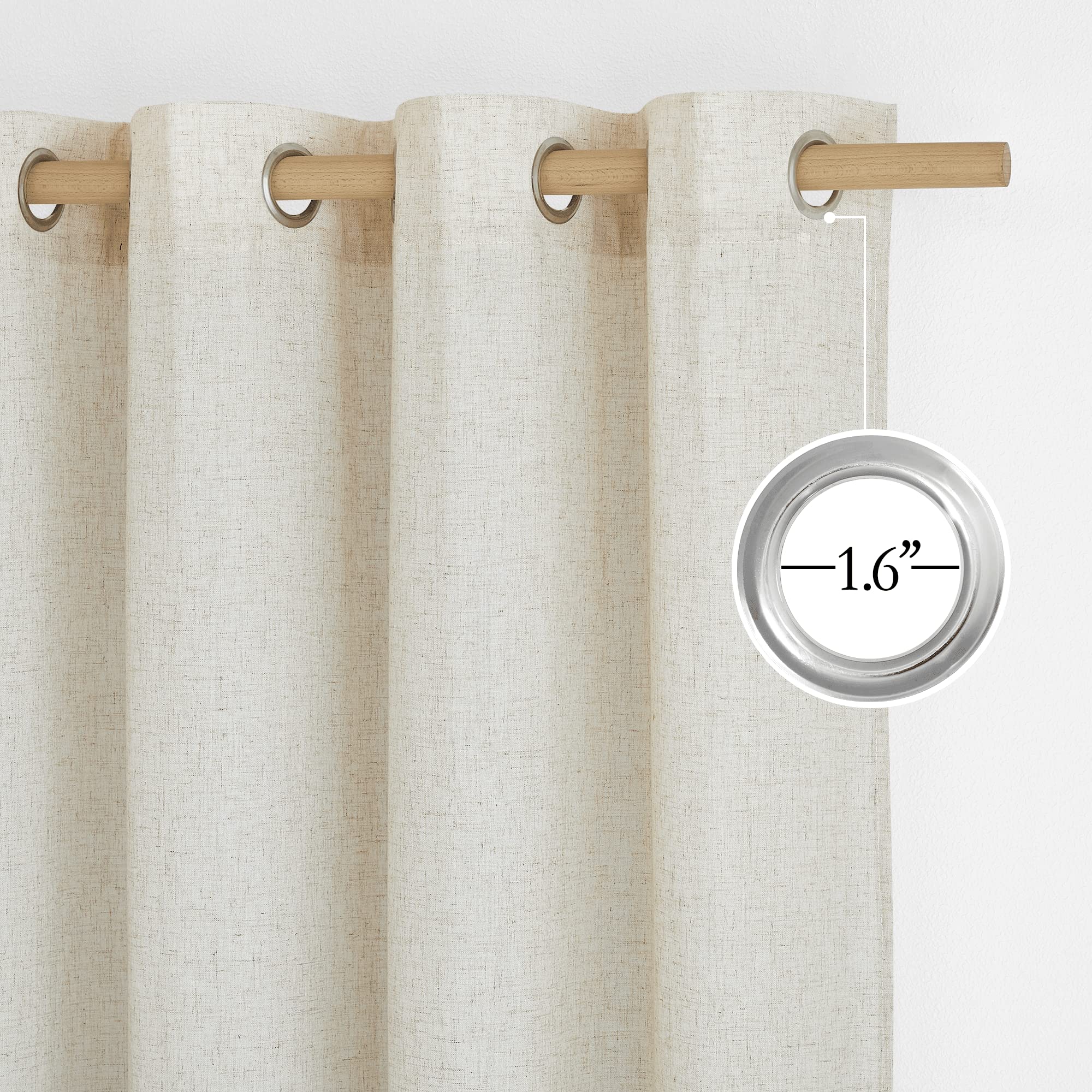 Nicetown Natural Flax Linen Bedroom Curtains 90 Inches Long, Grommet Semi Sheer Vertical Drapes Privacy Added With Light Filtering For Living Room/Home Office, W55 X L90, 2 Pieces