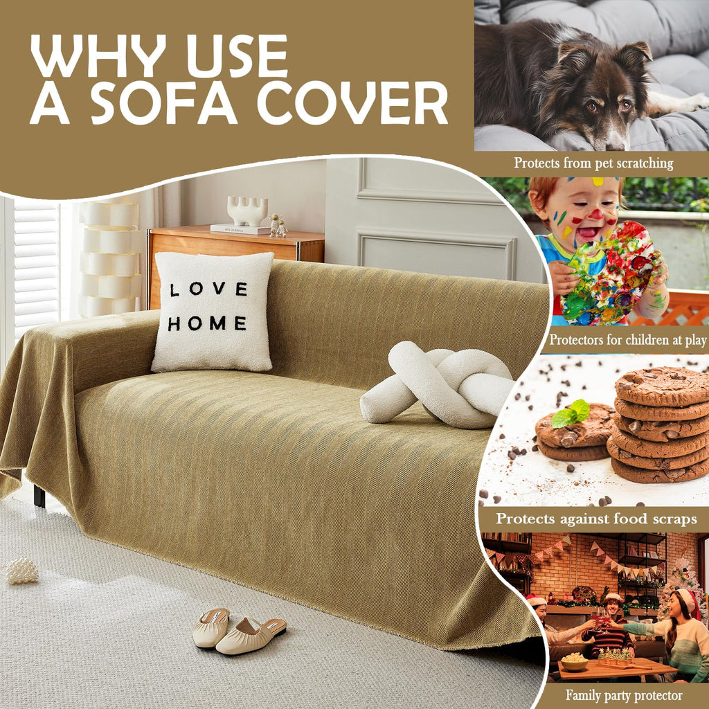Handontime Couch Covers For Pets Boho Mustard Yellow Love Seat Couch Covers Brown Sofa Cover For Dogs Pet Couch Protector Chenille Tassel Sofa Slipcovers Sofa Throw Cover Boho Decor, 91' X118'