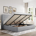 Allewie King Size Lift Up Storage Bed, Modern Wingback Headboard, Hydraulic Support, No Box Spring Needed, Light Grey
