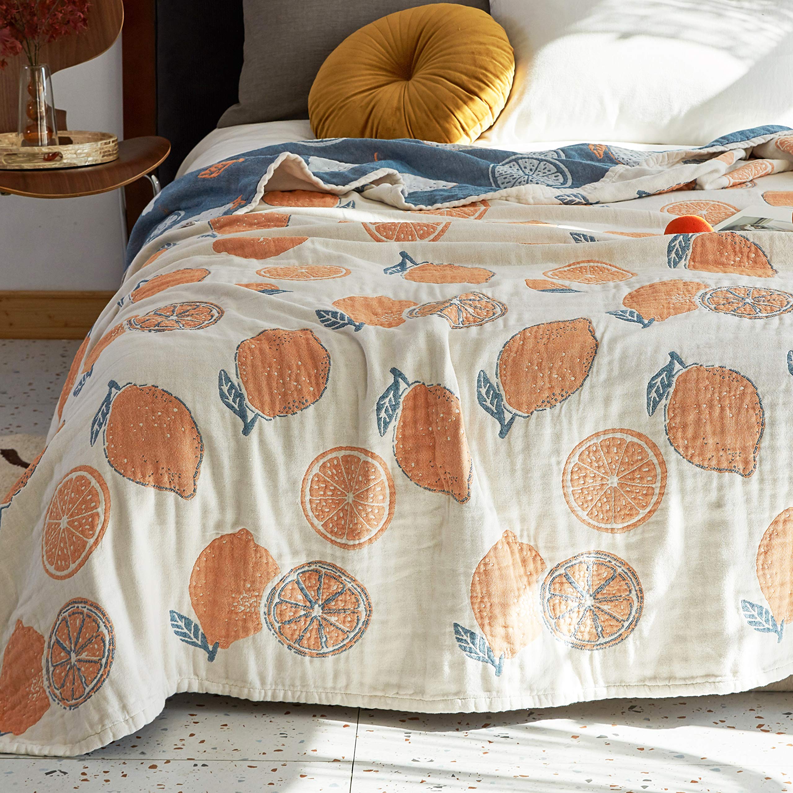 Scientific Sleep Lemon 100% Cotton Muslin Blanket Throw Cover For Bed Couch Sofa Cozy Soft Reversible Bedding Lightweight Warm B