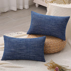 Decoruhome Decorative Throw Pillow Covers 12X20 Set Of 2, Lumbar Farmhouse Pillow Covers, Chenille Soft Pillow Covers For Couch Sofa Bed, Navy Blue