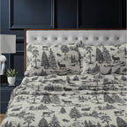 Tribeca Living 100% Cotton Flannel Sheet Set - 200 Gsm, Deep Pocket, Ultra Soft & Cozy, Queen, Deer Toile Charcoal