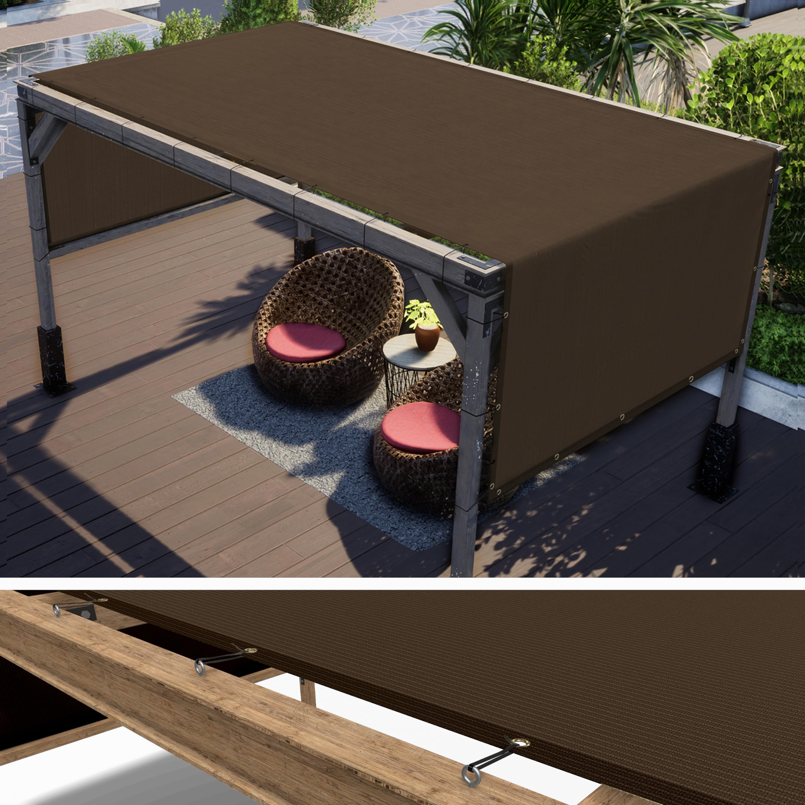 ColourTree 10' x 10' Brown Pergola Sun Shade Canopy Replacement Cover UPF50, Commercial Grade 260 GSM Cloth for Outdoor Patio, G