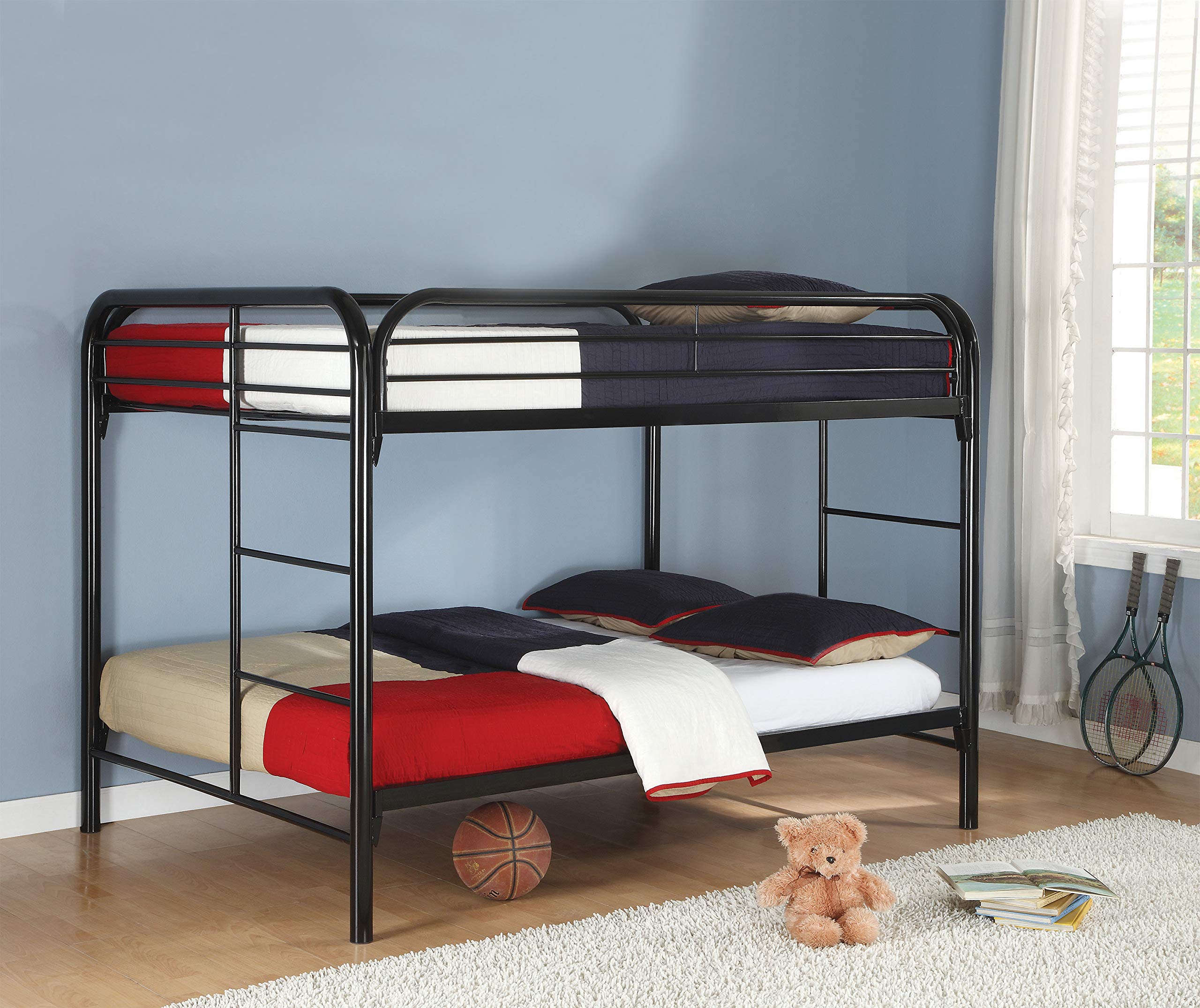 Coaster Furniture Morgan Modern Contemporary Heavy Gauge Metal Full Over Full Bunk Bed Welded Slat Frame Easy Assembly Black 460056K