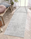 LIVEBOX 2x6 Washable Runner Rug - Kitchen Rug Runner Entryway Rug, Low-Pile Vintage Grey Rug for Bedroom, Non-Skid Soft Carpet T