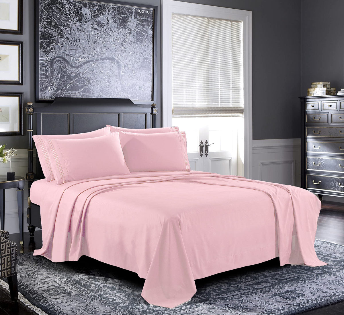 Pure Bedding Bed Sheets - King Sheet Set 6-Piece, Baby Pink] - Hotel Luxury 1800 Brushed Microfiber - Soft And Breathable - Deep