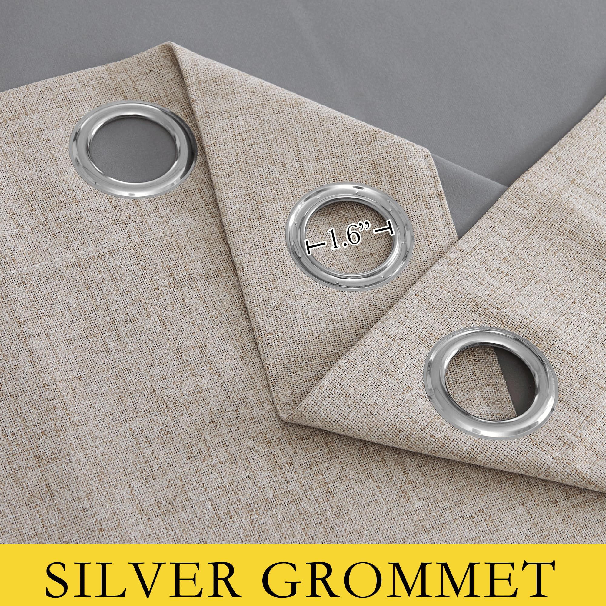 Nicetown Oatmeal Linen Complete Blackout Curtains 48 Inches For Kids Room, 2 Panels, Thermal Insulated & Noise Reducing Window Draperies With White Liner, Noise Reducing Short Drapes