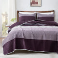 Andency Stripe Quilt Set Cal King(104X112Inch), 3 Pieces (1 Purple Quilt And 2 Pillowcases) Purple And Grey Striped Bedspread Se