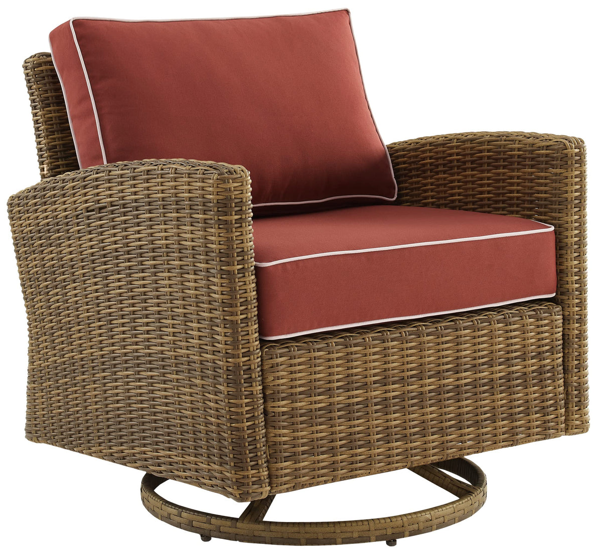 Crosley Furniture Bradenton Swivel Rocker Outdoor Chair, Wicker Patio Chairs for Porch, Deck, Balcony, Brown with Sangria Cushions