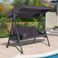 Purple Leaf Outdoor Patio Porch Swing With Stand, 3-Seat Swing Chair With Adjustable Tilt Canopy All-Weather Steel Frame For Backyard Front Porch Lawn, Cushions And Pillow Included, Grey