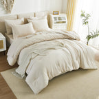 Litanika Twin/Twin Xl Size Comforter Sets Beige - 5 Pieces Bed In A Bag Twin/Twin Xl Beddding Comforter Sets, Solid Lightweight