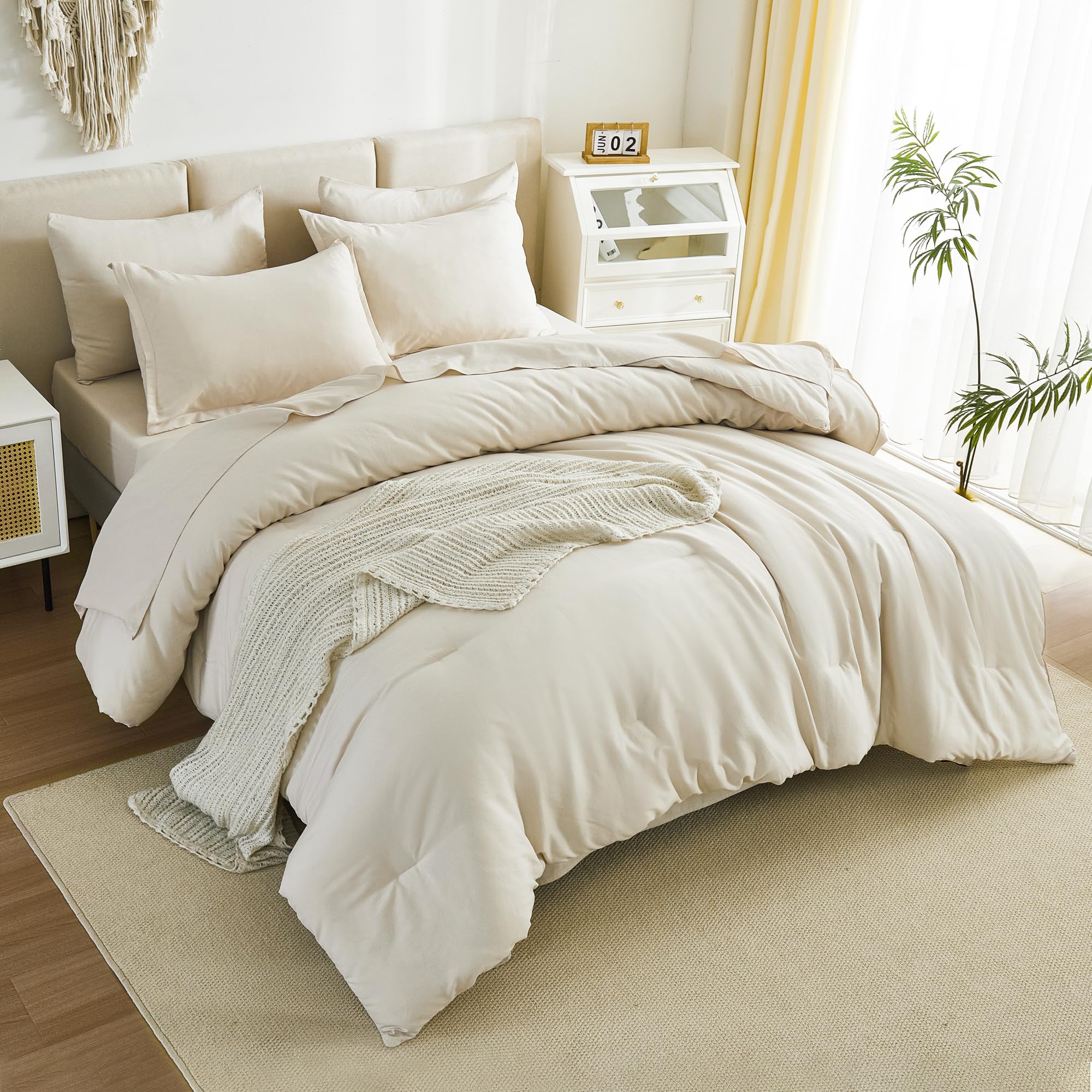 Litanika Twin/Twin Xl Size Comforter Sets Beige - 5 Pieces Bed In A Bag Twin/Twin Xl Beddding Comforter Sets, Solid Lightweight