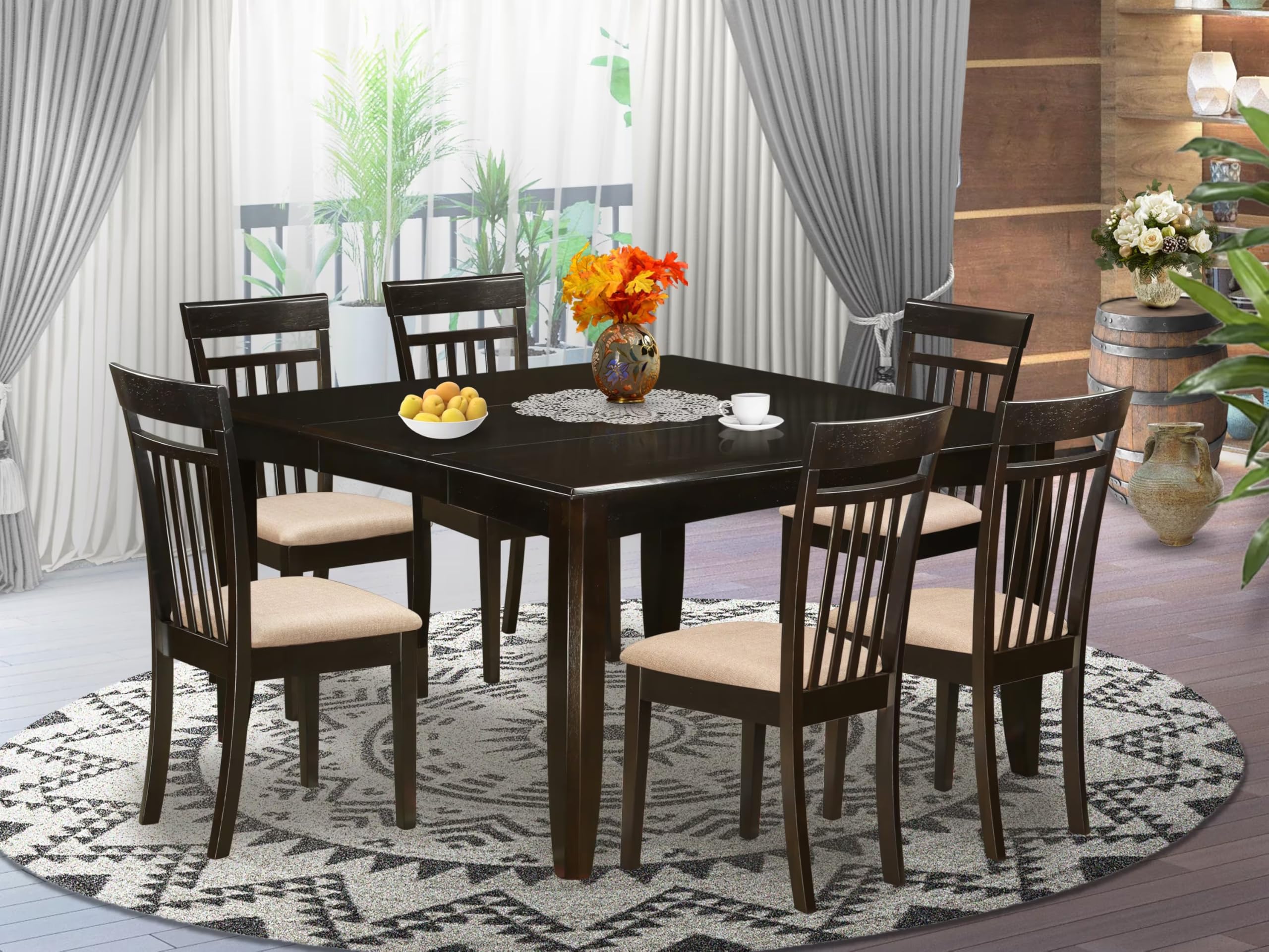 East West Furniture Pfca7-Cap-C 7 Piece Kitchen Table Set Consist Of A Square Dining Table With Butterfly Leaf And 6 Linen Fabric Dining Room Chairs, 54X54 Inch, Cappuccino