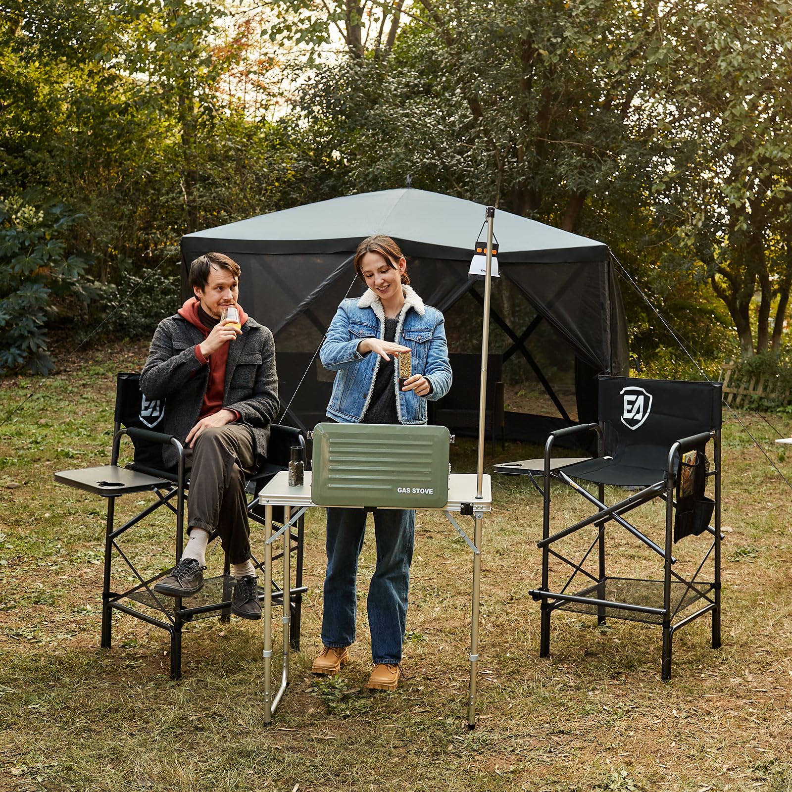 Ever Advanced 30.7' Seat Height Directors Chair For Makeup Artist With Side Table Easy Get In Out For Elderly Tall Camping Chair Supports 350Lbs Black