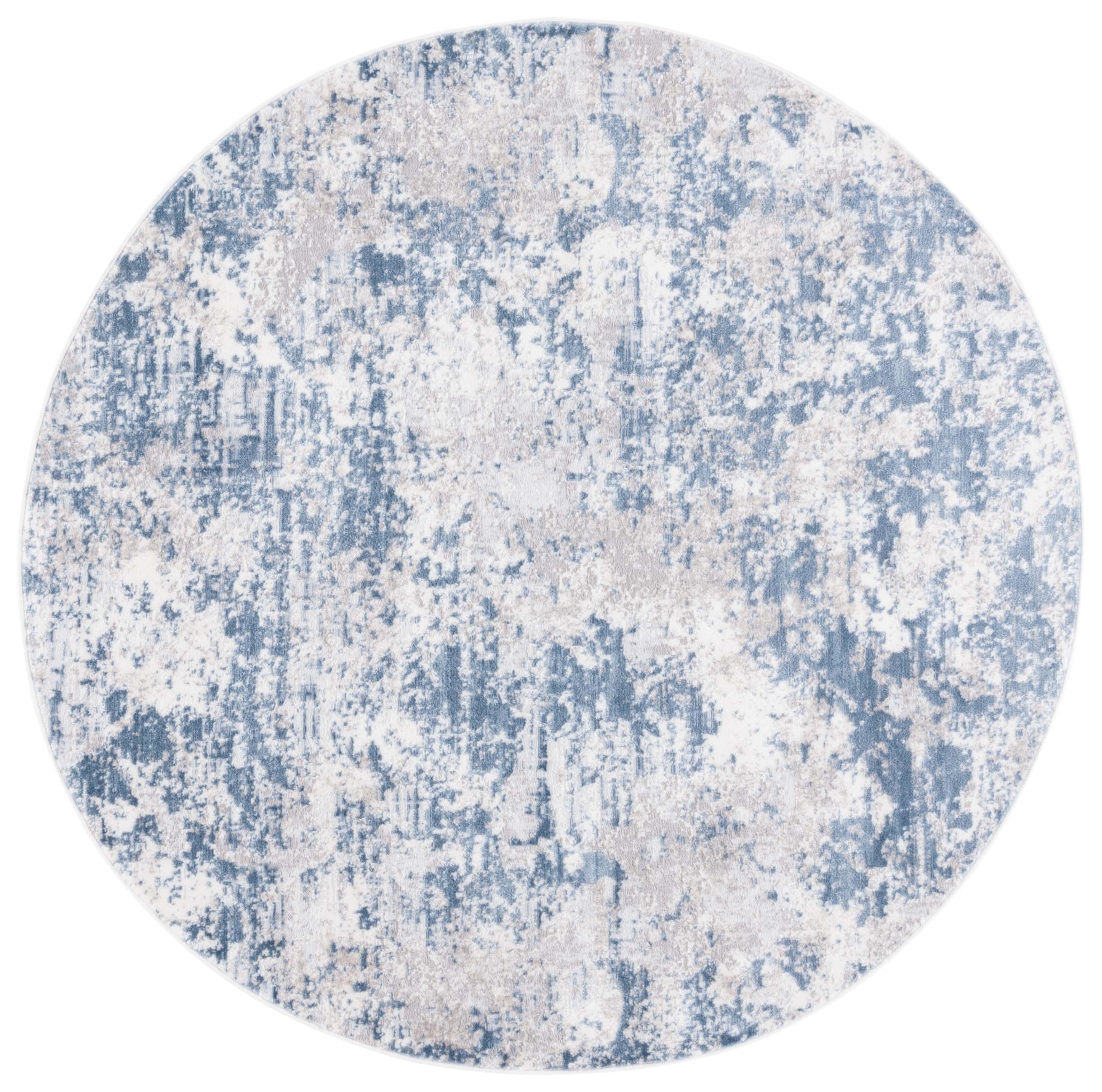 SAFAVIEH Amelia Collection Area Rug - 67 Round, Dark Blue & Grey, Modern Abstract Design, Non-Shedding & Easy Care, Ideal for T