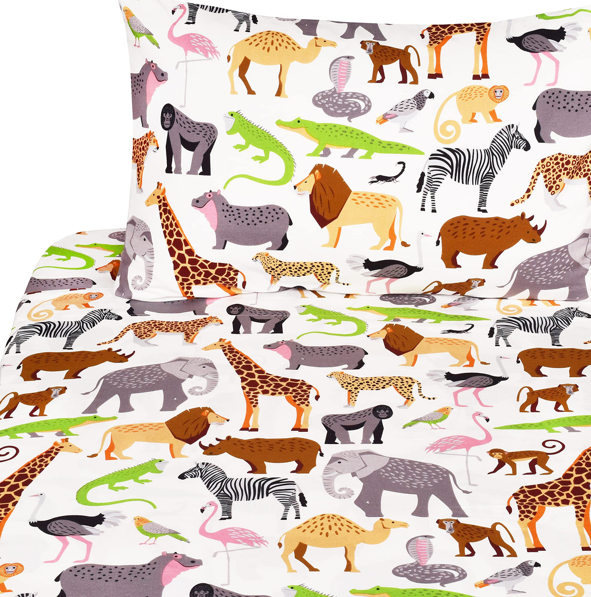 J Pinno Jungle Animals Leopard Ostrich Crocodile Snake Twin Sheet Set Kids Boys Bedroom Decoration Gift, 100% Cotton, Flat Sheet