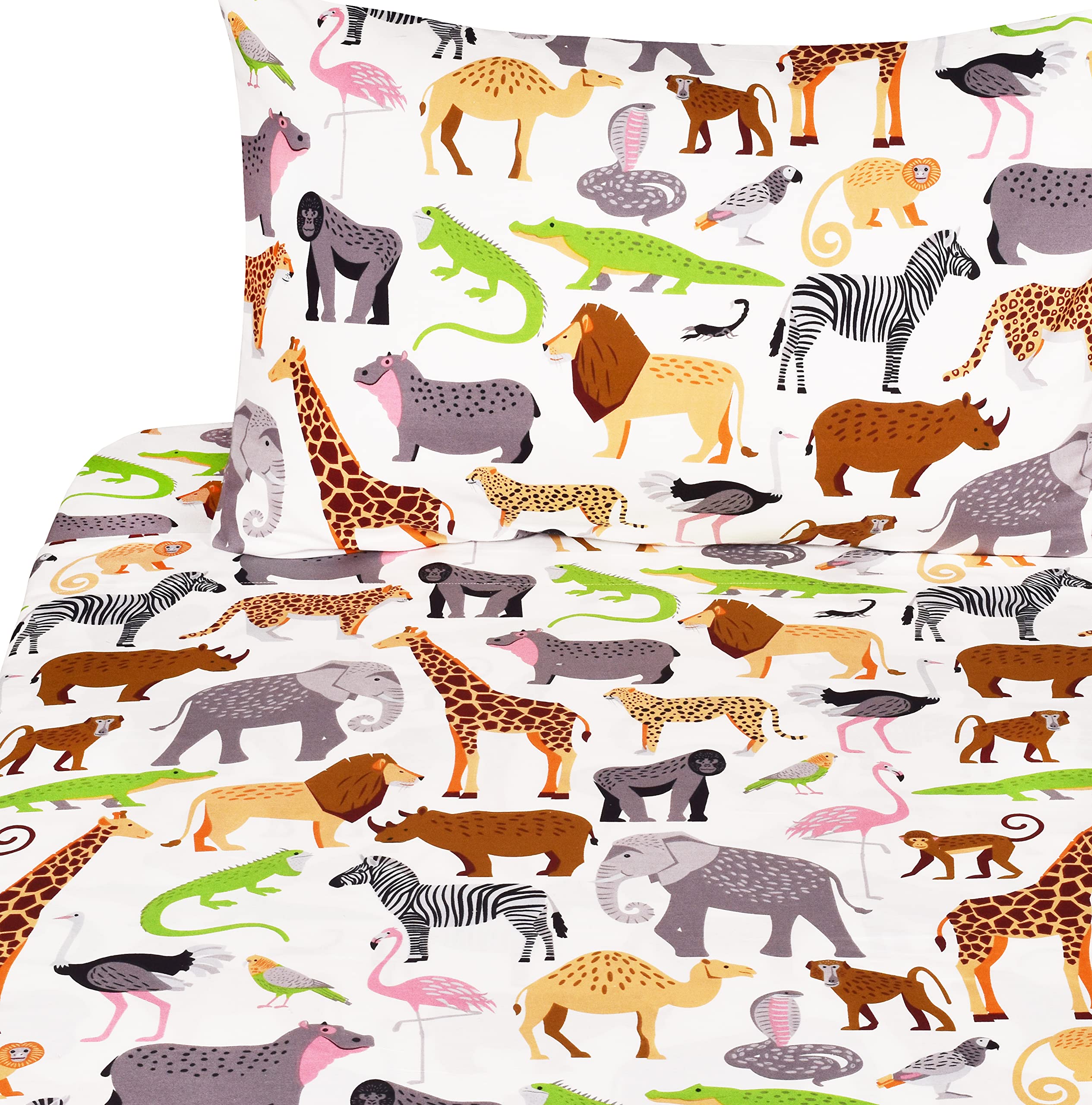 J Pinno Jungle Animals Leopard Ostrich Crocodile Snake Twin Sheet Set Kids Boys Bedroom Decoration Gift, 100% Cotton, Flat Sheet