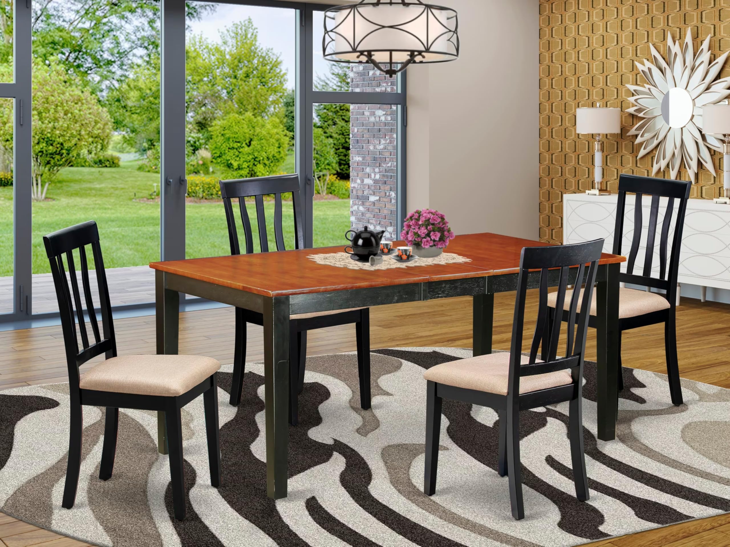 East West Furniture NIAN5-BCH-C 5 Piece Dining Room Furniture Set Includes a Rectangle Kitchen Table with Butterfly Leaf and 4 Linen Fabric Upholstered Chairs, 36x66 Inch, Black & Cherry
