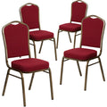 4 Pk. Stacking Chair with Burgundy Fabric and 2.5 Thick Seat - Gold Vein Frame