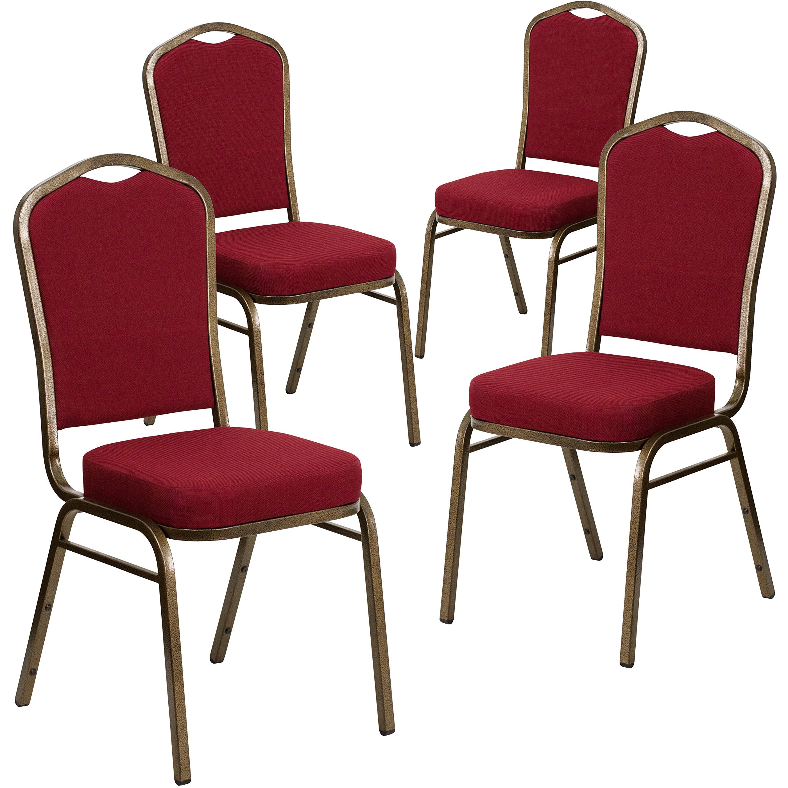4 Pk. Stacking Chair with Burgundy Fabric and 2.5 Thick Seat - Gold Vein Frame