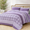 WONGS BEDDING Boho Quilt Set King,Lavender Bohemian Striped Patchwork Bedspread Coverlet Set with 2 Pillowcases,Lightweight Micr
