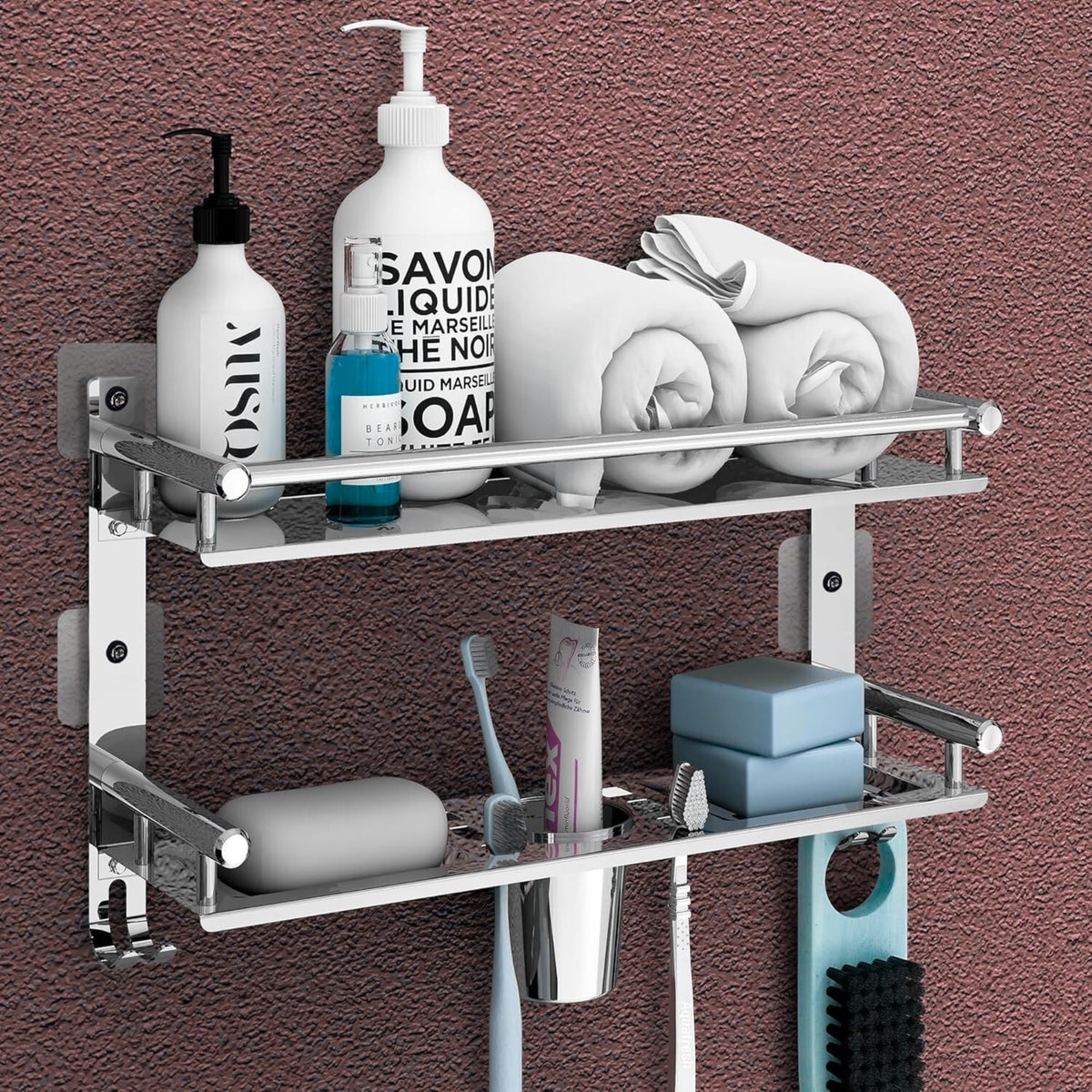 JKC MultiPurpose Bathroom Organizer Shelve Includes Soap Dish & Toothbrush Holder  Ideal for Bathroom Organiser Without Drill,