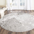 SAFAVIEH Adirondack Collection Area Rug - 9 Round, Silver & Ivory, Floral Glam Damask Distressed Design, Non-Shedding & Easy Ca