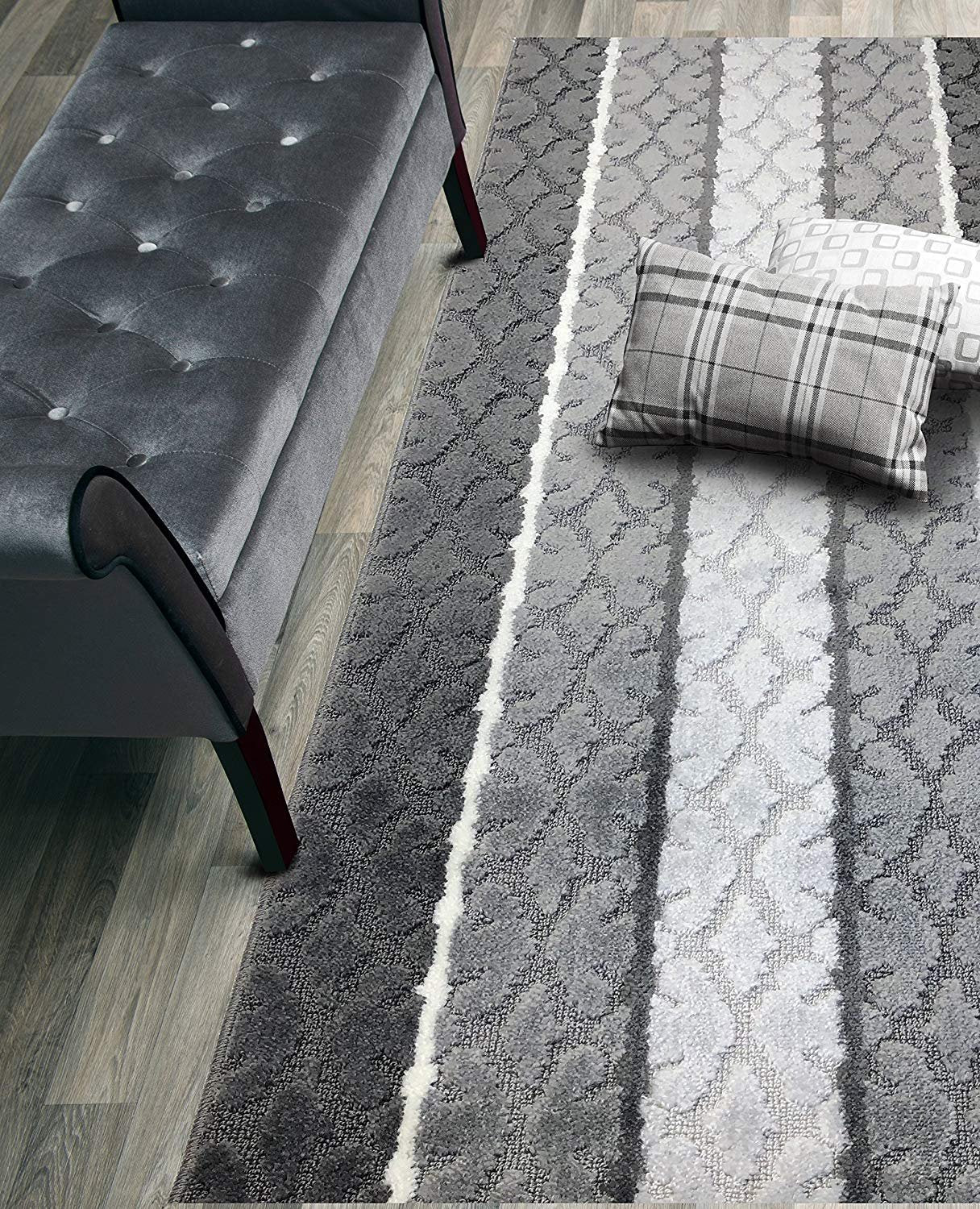 ORFA HOME Custom Cut Hallway Runner Rug, Slip Resistant, 31 Inch Wide X Your Choice of Length, Damask Anthracite, 31 Inch X 11 f