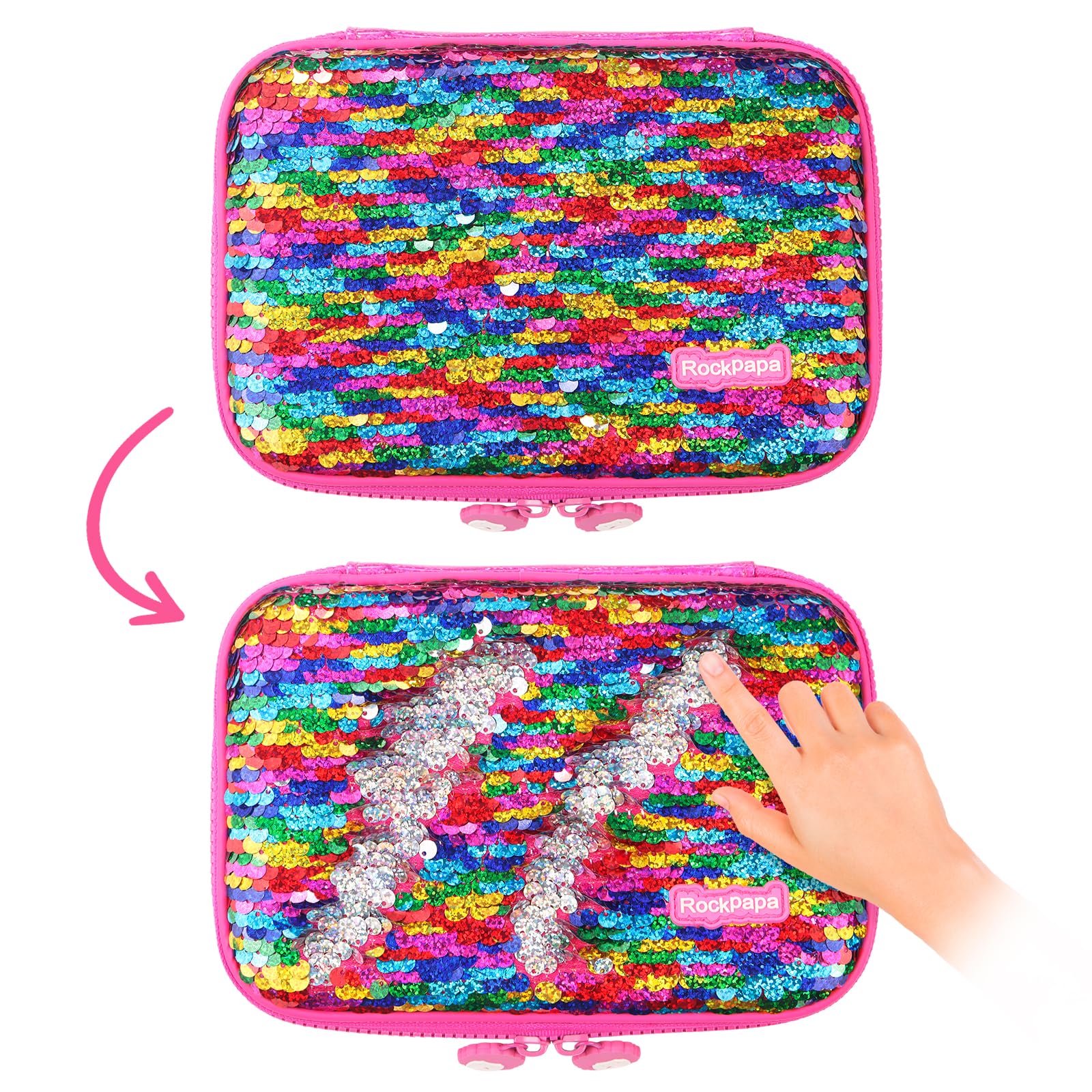 Rockpapa High-Capacity Colorful Sequin Pencil Case Box Storage For Kids Girls School Gift