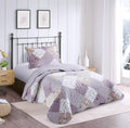 Brilliant Sunshine Lilac And Beige Rose Quilt Set, 2-Piece Bedding Sets With 1 Sham, Patchwork Design, Washable And Reversible Bedspread, Soft Lightweight Coverlet, All-Season, Twin/Twin Xl