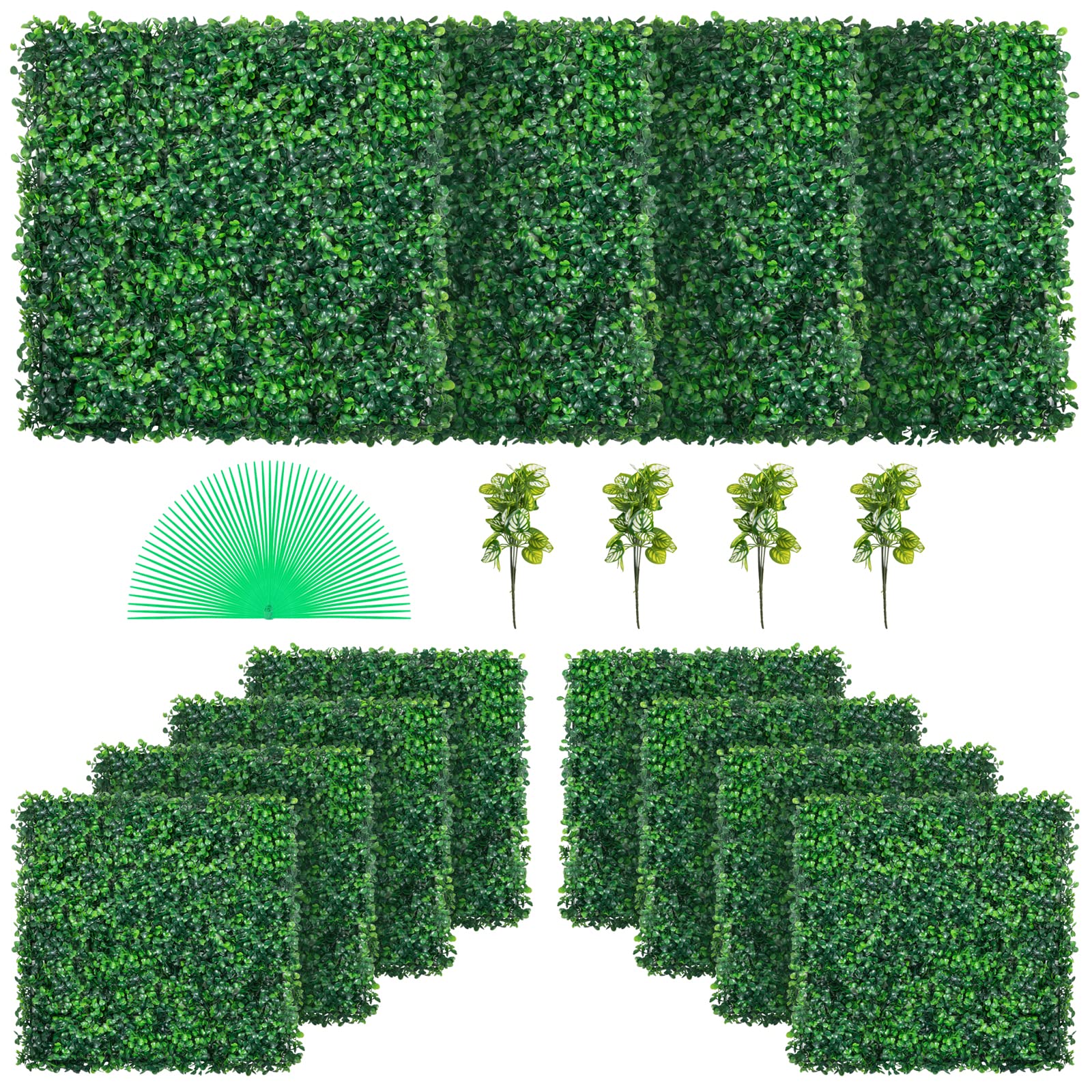 Vevor 12Pcs 20X20Inch Grass Wall Panels, Boxwood Hedge Wall Panels, Artificial Grass Backdrop Wall 1.6', Privacy Hedge Screen U