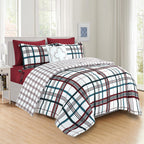Elegant Comfort 8- Piece Lodge Plaid Reversible Comforter Set Bed-In-A-Bag Set - Silky Soft Complete Set Includes Bed Sheet Set With Double Sided Storage Pockets, Full/Queen, Burguundy