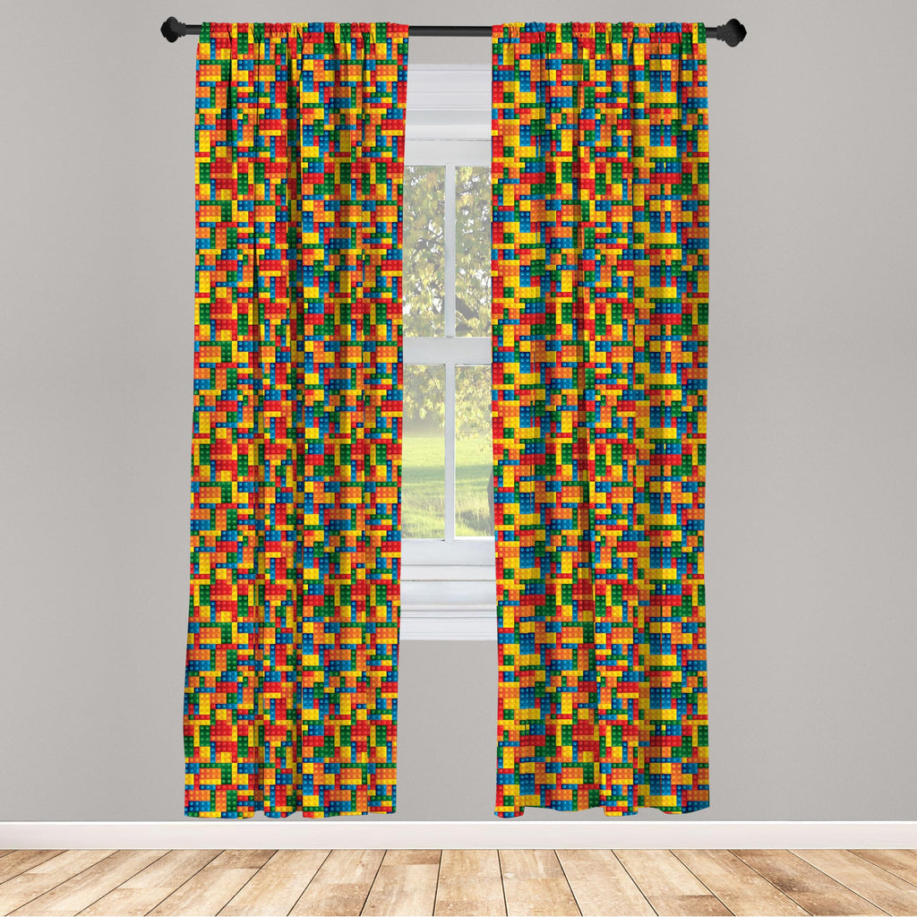Ambesonne Building Blocks Window Curtains, Themed Digital Design Toy Dotted Matching Rectangles Print, Lightweight Decor 2-Panel