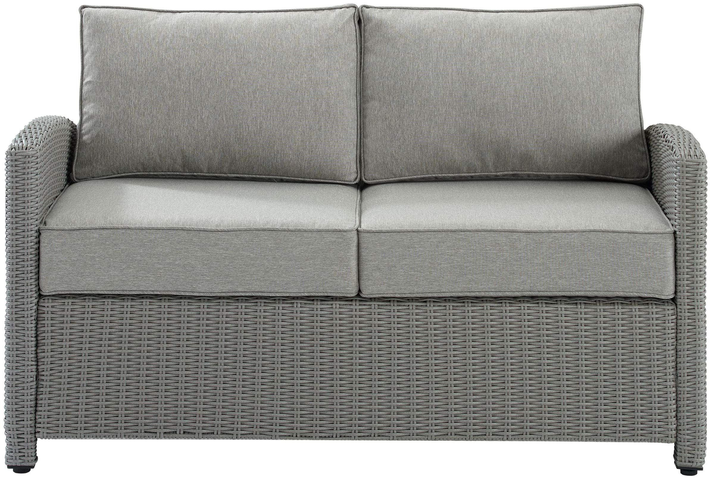 Crosley Furniture Bradenton Wicker Outdoor Loveseat, 2-Person Patio Couch for Porch, Deck, Backyard, Gray with Gray Cushions