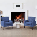 Lue Bona Navy Blue Linen Accent Chairs Set Of 2 18.5' H, Button Tufted Arm Chairs, Comfy Living Room Chair With Arms, Upholster