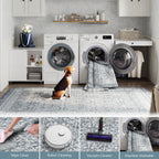 Jinchan Washable Area Rug 3X5 Entryway Low Pile Boho Floral Print Rug Faux Wool Soft Indoor Doormat Stain Resistant Non-Slip Ult