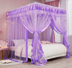 Mengersi Canopy Bed Curtains Queen Size - Bed Canopy Curtains - 4 Opening Canopy For Bed- Cute Princess Bedroom Decoration Gift