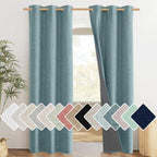 Nicetown 100% Absolutely Blackout Linen Curtains With Thermal Insulated White Liner, Skylark Blue, 42 Inches Wide, 84 Inches Len