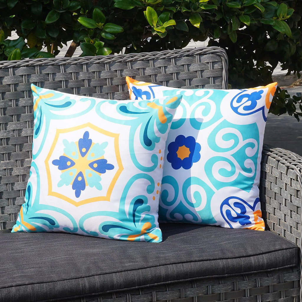 Onway Outdoor Boho Pillow Covers Waterproof 18X18 Set Of 4 Floral Farmhouse Decorative Outdoor Throw Pillows For Bench Couch Pat