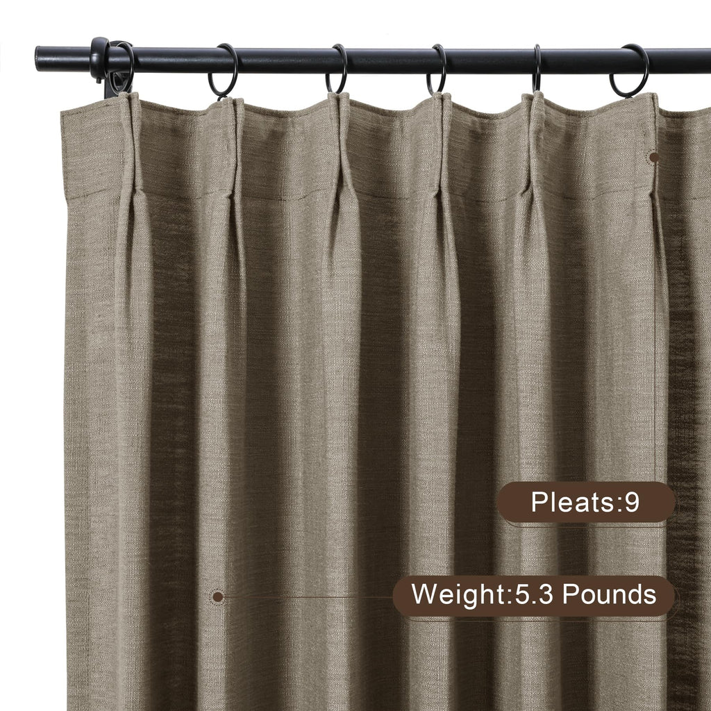 Twopages Dim Grey Linen Pinch Pleat Drape For Dining Room, Room Darkening Light Filtering Double Layer Lined Curtain Window Trea